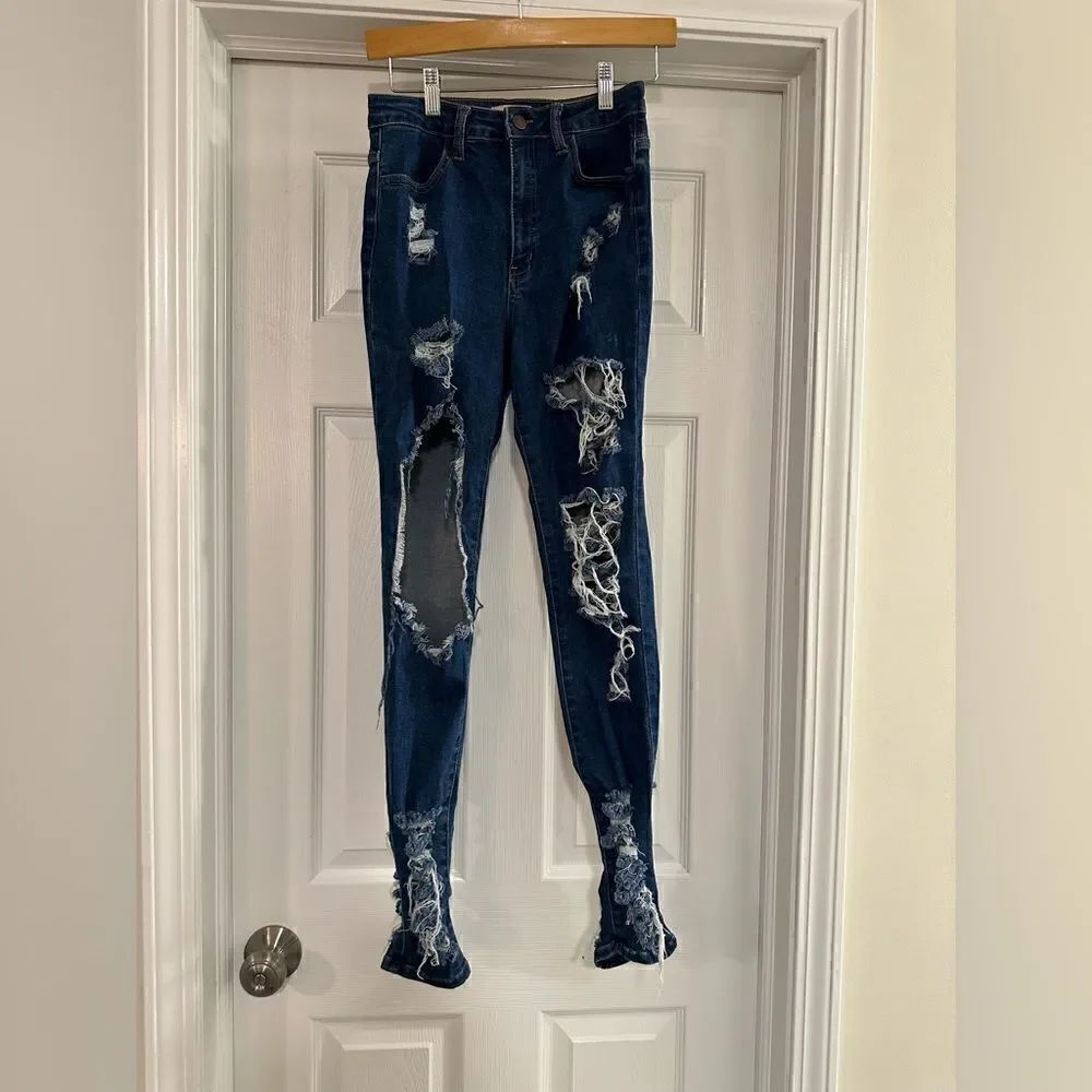 Loverly Fit distressed destroyed High Rise Denim Jeans size medium